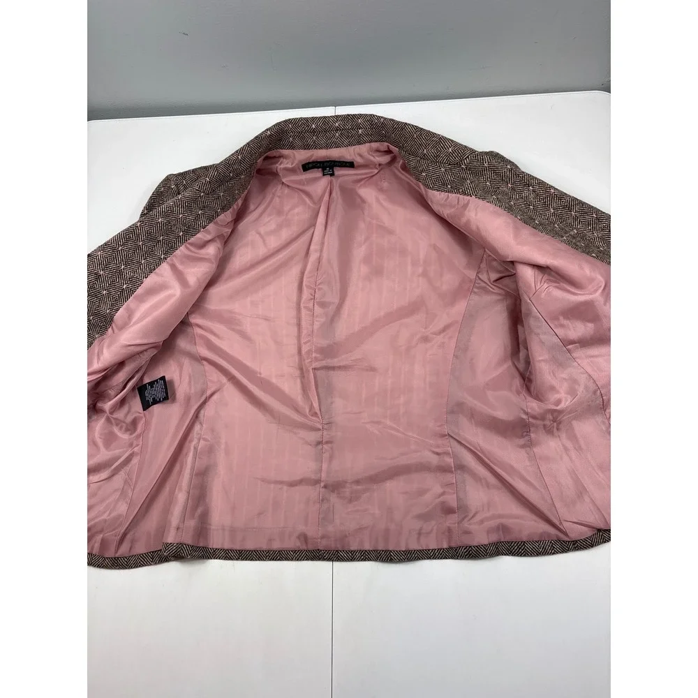 Nipon Boutique Wool Blend Skirt‎ Suit Brown Pink Geometric Pleated 16